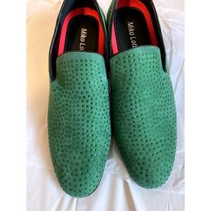 Miko Lotti Mens Green Rhinestone Loafers Slip On Dress Shoes BM2382 Size 12
